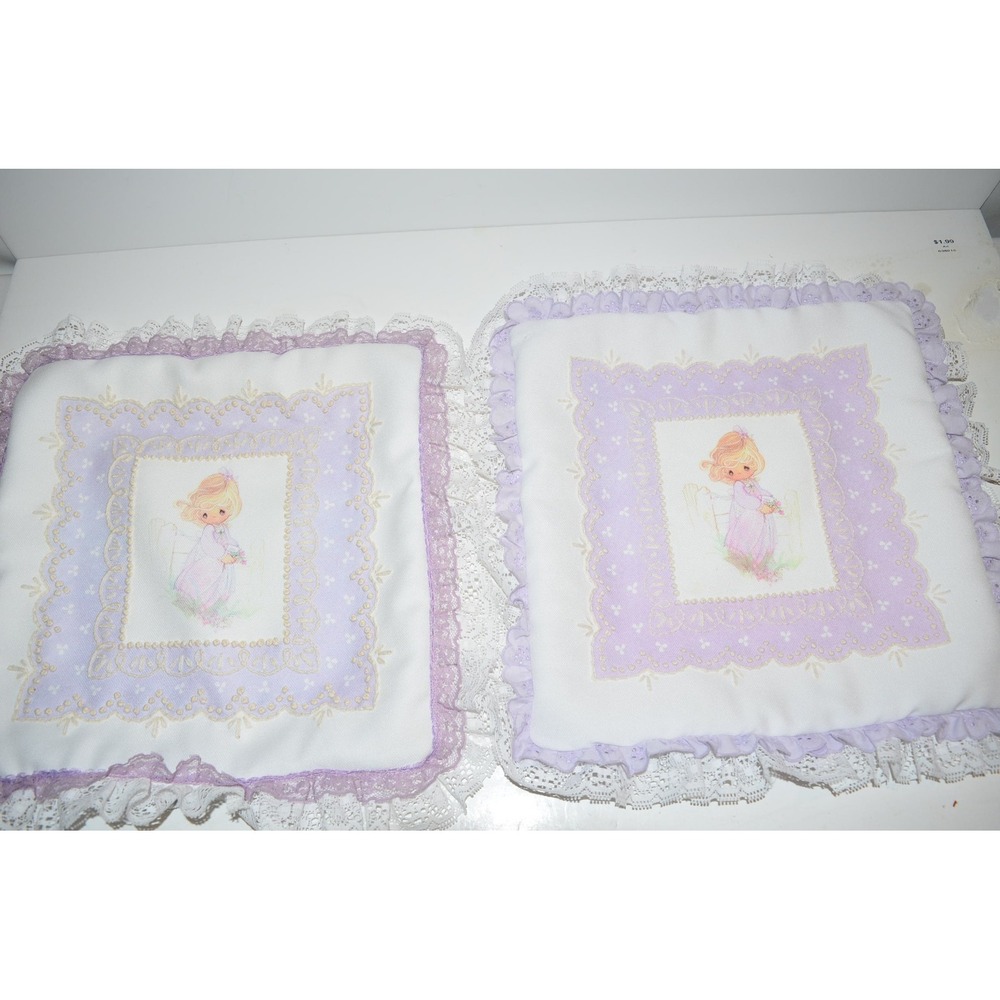 Vtg Precious Moments Ruffle Pillows 2 pc complete ready to Stuff Craft